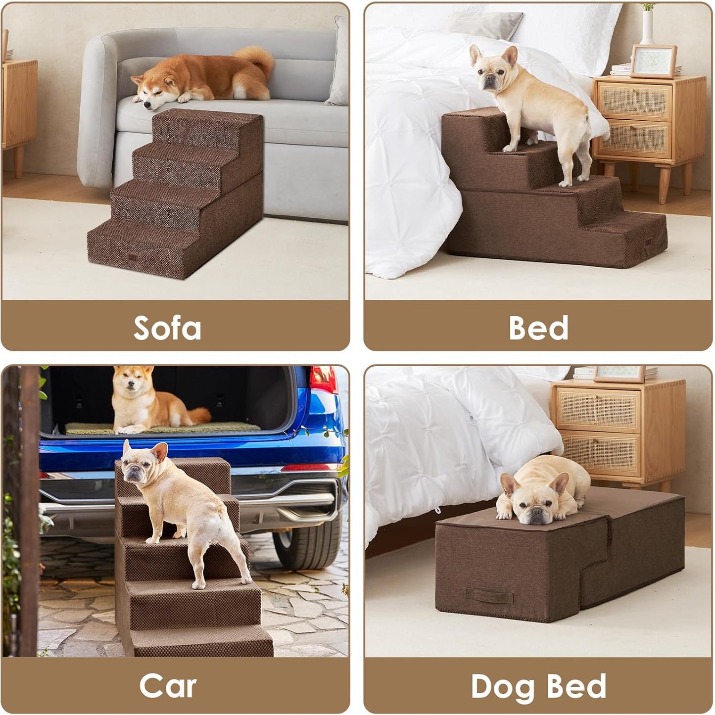 EHEYCIGA Dog Stairs for High Bed 22.5" H, 5-Step Dog Steps for Bed, Pet Steps for Small Dogs and Cats, Non-Slip Balanced Pet Ramp Indoor, Grey