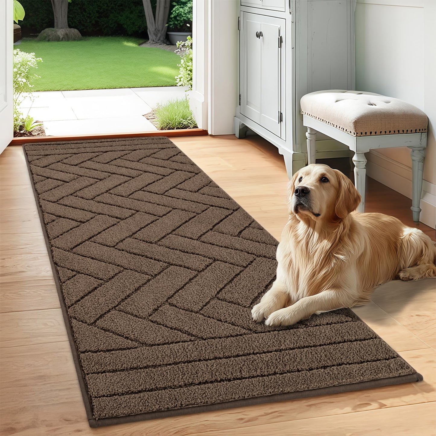 Tindbea Dog Mat for Mud Paws,Absorbs Moisture Dirt Non-Slip Washable Mud Mat for Dogs,Soft Rubber Backing Front Inside Pet Rug for Entryway, Dog Paws, Patio(20"x48",Charcoal)