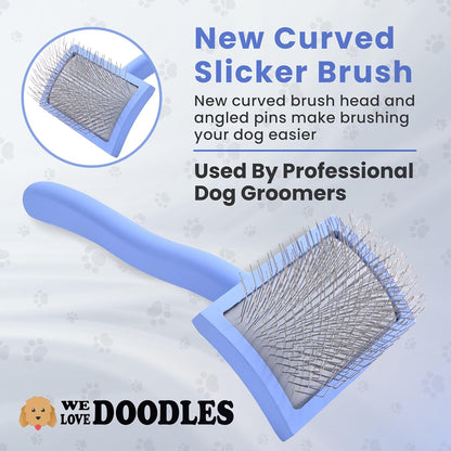 Slicker Brush for Dogs, Dog Grooming Supplies - Best Doodle & Poodle Brush for Haired Dogs - Goldendoodle Pin Detangler for Dematting (Medium Curved)