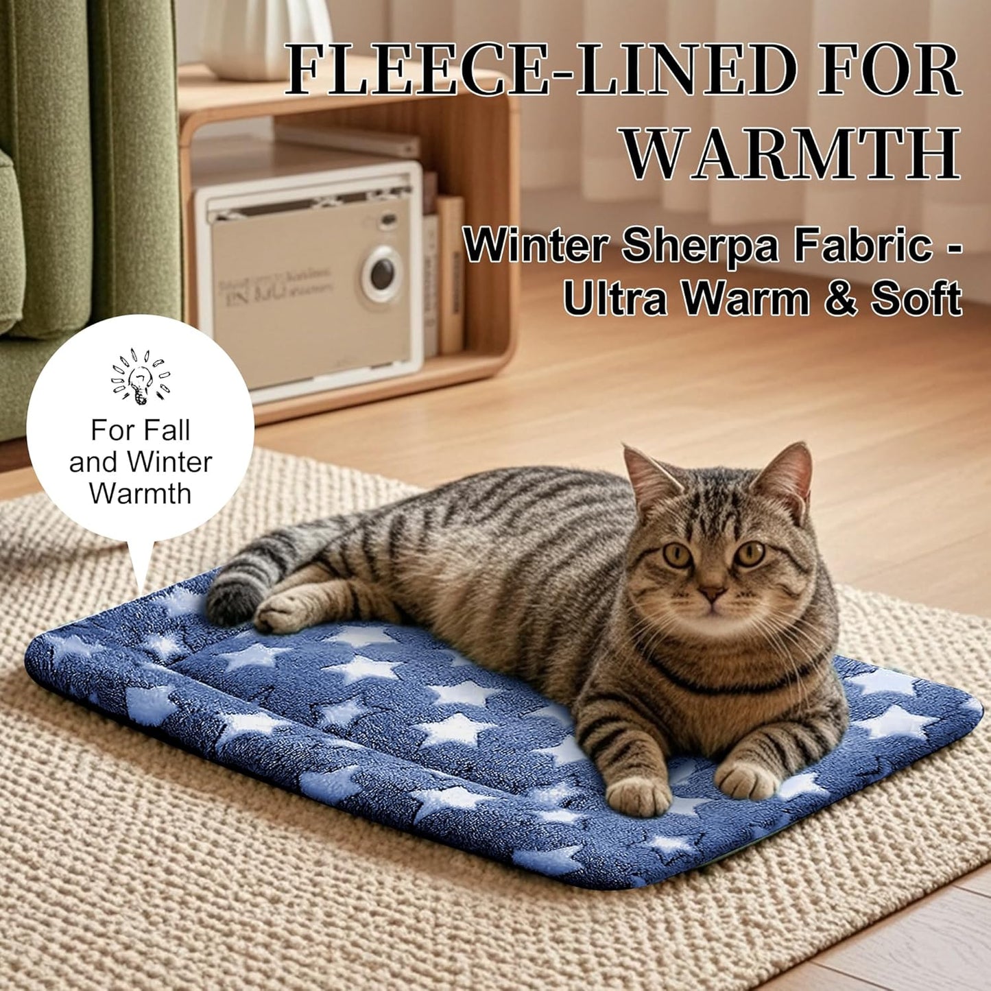Dog Bed Mat, Reversible Crate Pad & Cute Dog Bed - Machine Washable Kennel Mat with Ultra Soft for Small Dogs (Cool/Warm), 24" x 18", Grey&Star