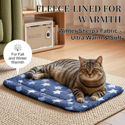 Dog Bed Mat, Reversible Crate Pad & Cute Dog Bed - Machine Washable Kennel Mat with Ultra Soft for Small Dogs (Cool/Warm), 24" x 18", Grey&Star
