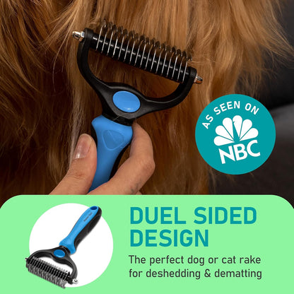 Maxpower Planet Hair Brush - Double Sided Shedding, Dematting Undercoat Rake for Dogs and Cats - Extra Wide Dog Grooming Brush, Reduce Shedding by 95%, Turquoise
