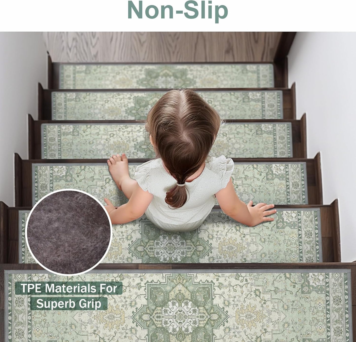 sarben Non Slip Stair Treads for Wooden Steps 15PCS - 8"x30" Indoor Safety Carpet, Edging Mats with TPE Adhesive Backing, Pet and Elderly Friendly Stair Rugs (Taupe) - Colors B