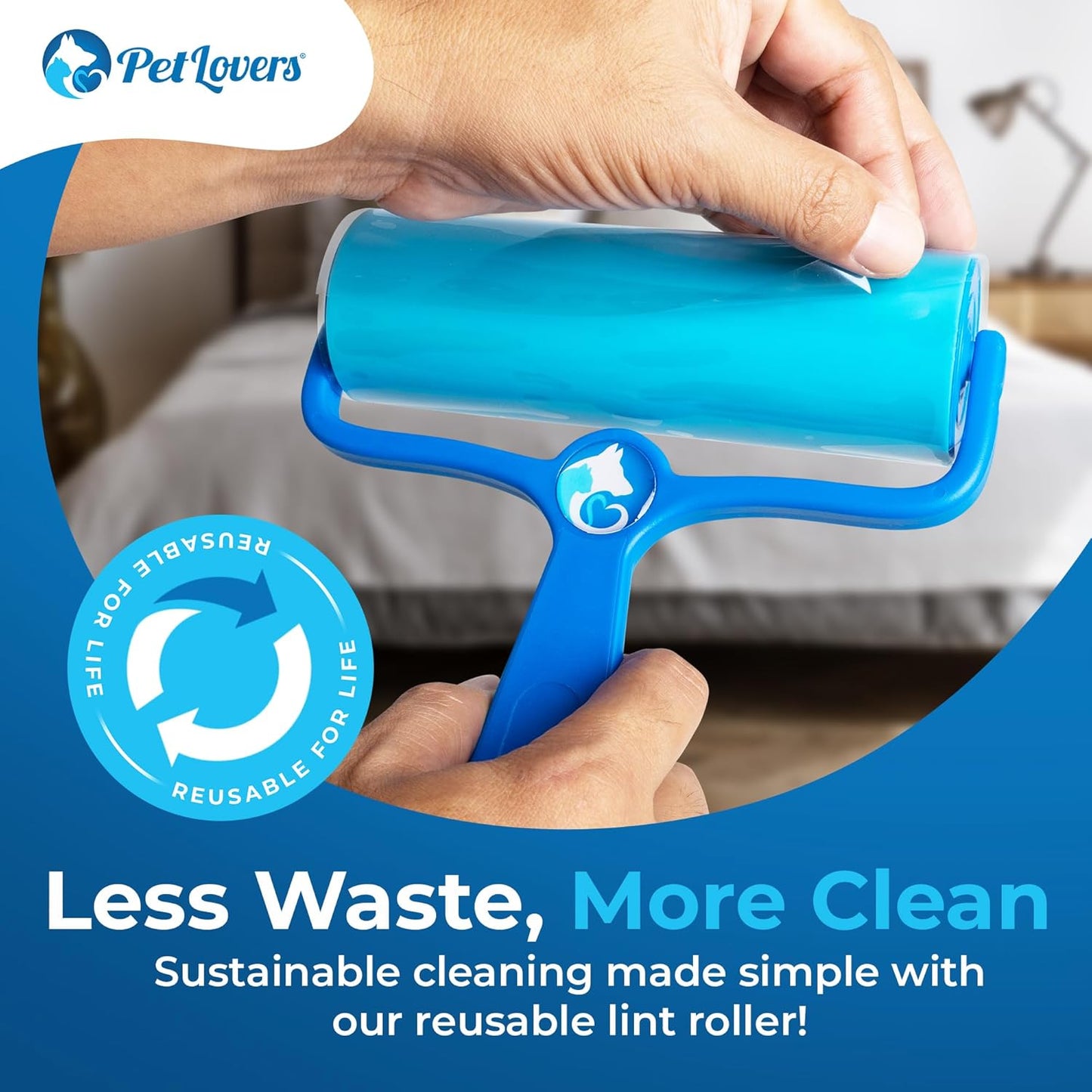 PetLovers EzRoll Reusable Lint Roller - Sticky for Life & Multi-Purpose Pet Hair, Dust, & Lint Remover for Clothing, Upholstery, & Cars - Sustainable, Washable & Efficient