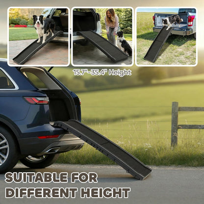 PawHut Folding Dog Ramp for Car, Truck, SUV, 61 Inches Portable Pet Ramp with Grass Surface, Non Slip with Raised Side Rails
