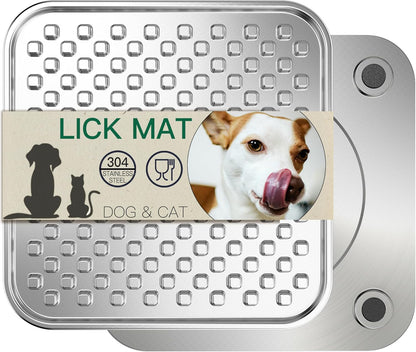1Pack Stainless Steel Large Lick Mat for Dogs & Cats, Chew-Proof Slow Feeder, Anxiety Reducer, Whisker-Friendly for Cats, Non-Slip Heavy Duty Base, Raw Feeding Pad, Dishwasher Safe
