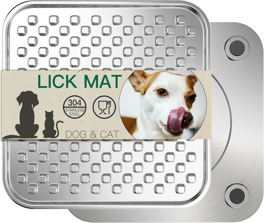 1Pack Stainless Steel Large Lick Mat for Dogs & Cats, Chew-Proof Slow Feeder, Anxiety Reducer, Whisker-Friendly for Cats, Non-Slip Heavy Duty Base, Raw Feeding Pad, Dishwasher Safe