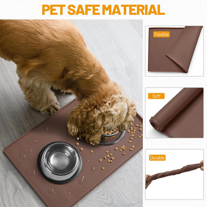 Hubulk Dog Feeding Mat,100% Waterproof Food Grade Silicone Pet Food and Water Bowl Placemat,Dishwasher, High Raised Edge to Prevent Spills,Nonslip Tray to Stop Messes on Floor (19"x12"x0.5", Grey)