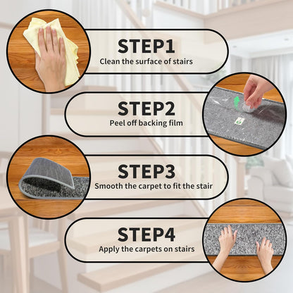 Non-Slip Stair Treads for Wooden Steps 15pcs,8"x30" Stair Carpet Treads for Indoor Use,Peel and Stick Stair Runners,Washable Reusable Adhesive Backing,Pet-Friendly Stair Capet for Kids,Elders,Dogs