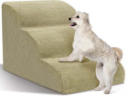 Dog Stairs for Small Dogs - High Density Foam Dog Ramp, Extra Wide Pet Steps with Non-Slip Bottom for High Beds, Couche and Sofa, Best for Pet Injured, Older Dogs Cats (Grey, 4 Steps)