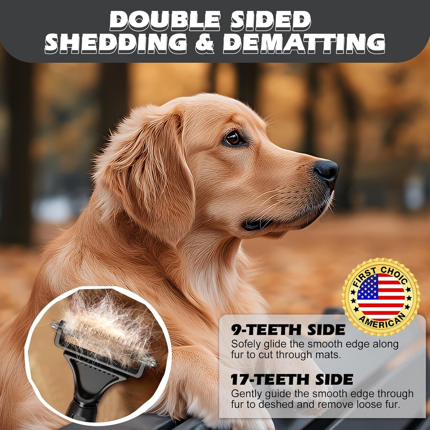 3PCS Pet Grooming Rake & Metal Comb & Flea Comb for Cats and Dogs, Double-Sided Dematting Tool, Extra-Wide Deshedding Dog Brush for Long Hair to Effectively Remove Tangles, Knots and Mats (Blue)