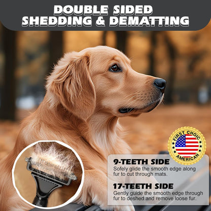 3PCS Pet Grooming Rake & Metal Comb & Flea Comb for Cats and Dogs, Double-Sided Dematting Tool, Extra-Wide Deshedding Dog Brush for Long Hair to Effectively Remove Tangles, Knots and Mats (Blue)