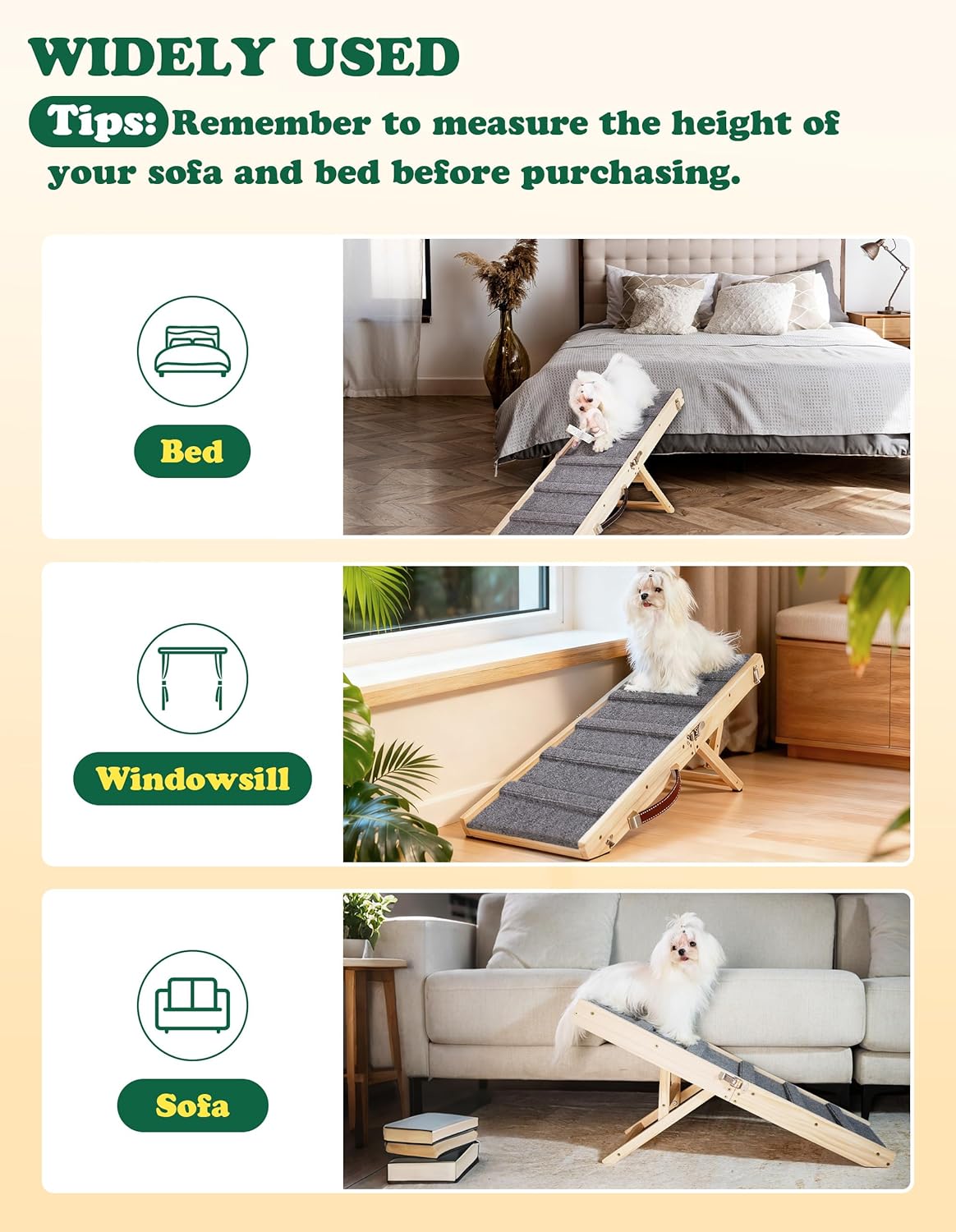 Dog Ramp Dog Stairs for Small Dogs Foldable Dog Ramp with 4 Adjustable Heights from 7.48'' to 15.35" Wood Stairs with Non Slip Carpet Portable Pet Ramp for Couch, Sofa, Low Bed (Natural Wood)