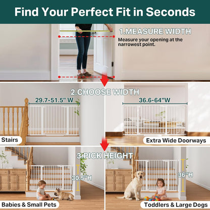 Cumbor 36.6-64" Extra Wide Baby Gate for Stairs, Dog Gates for Doorways, Auto-Close Pet Gate Indoor, Pressure Mounted Walk Through Safety Child Gate for Kids Toddler, Tall Pet Puppy Fence Gate, Brown