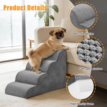 NEWBULIG 3-Step Dog Stairs, 15.7" H Dog Steps for Sofa and Chair, Non-Slip Sturdy Pet Steps for Small Dogs and Cats, Pet Ramp for High Bed Indoor(Grey)
