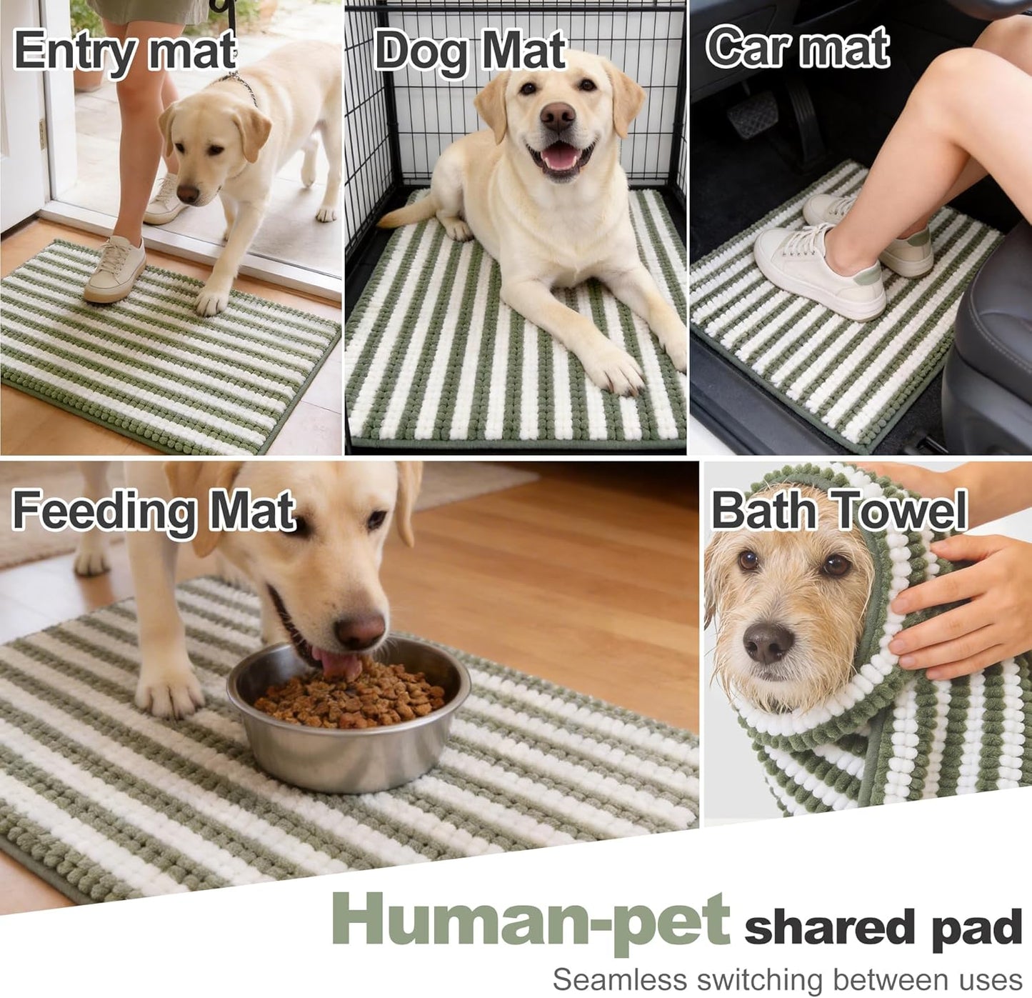 pobopobo Dog Door Mat for Muddy Paws - Absorbent & Washable Chenille Rug, Non-Slip Dirt Trapper for Indoor Outdoor Entryway, Quick Dry Pet Mat for Muddy Dogs (Striped Gray-Blue&White, 24" x 16")