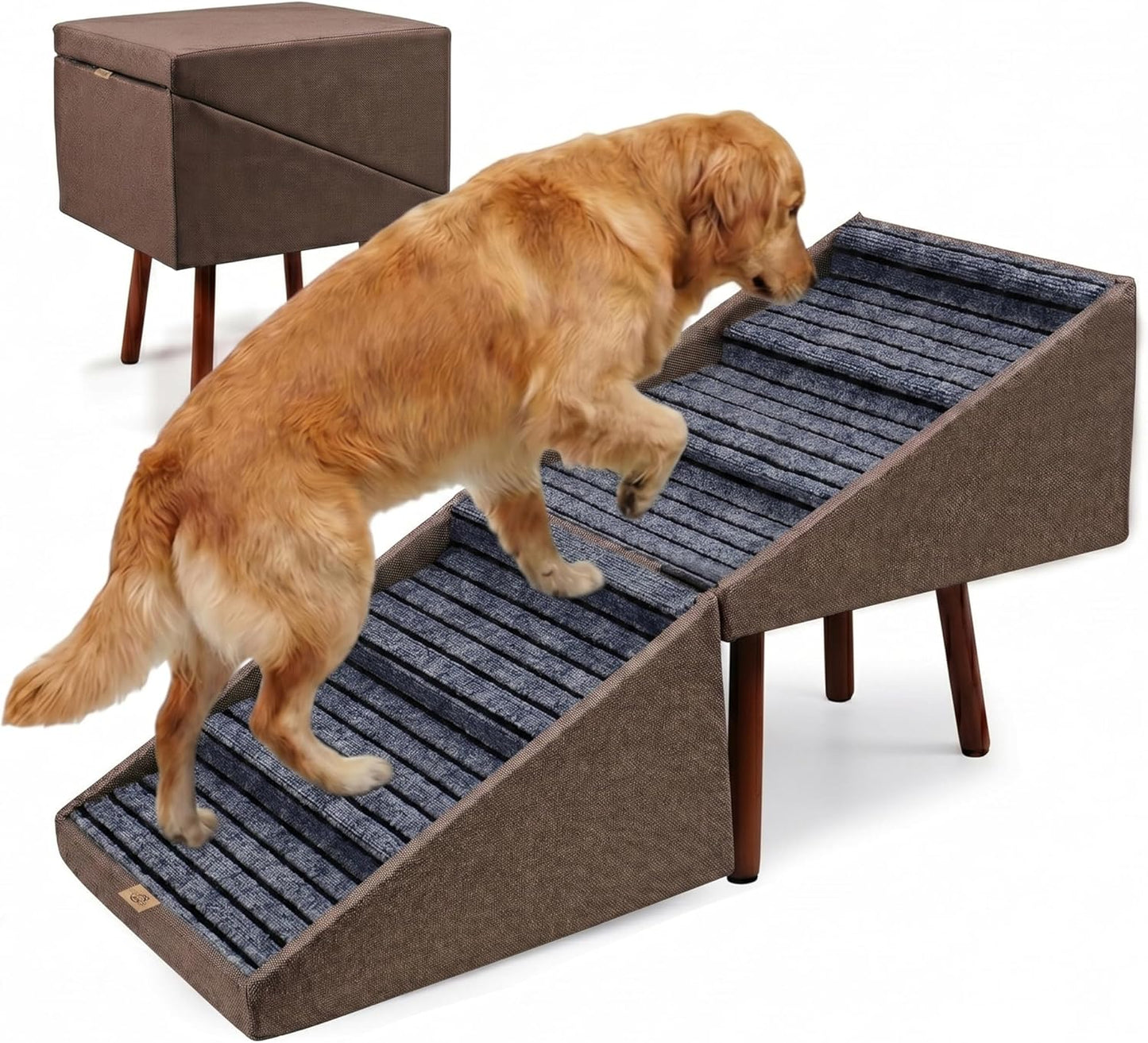 2-in-1 Dog Stairs for Bed and Couch, 21.6 Inch High,Foldable Ottoman with 6 Steps, Joint Relief for Small and Large Dogs (Gray H 21.6")