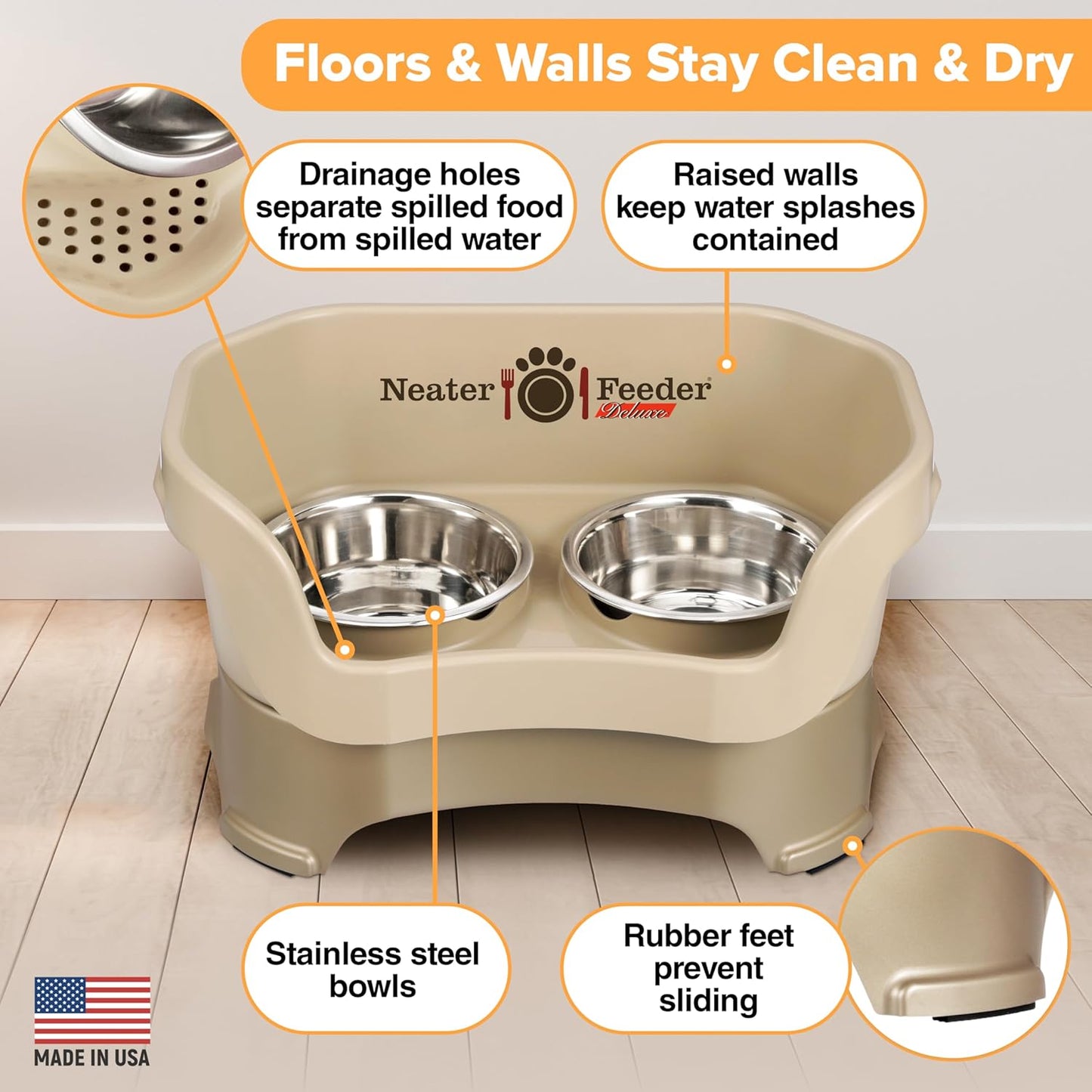 Neater Pet Brands Neater Feeder Deluxe Mess Proof Dog Bowls Elevated for Large Dogs Over 40 lbs, Made in USA, No Spill Raised Dog Food Bowl Stand Feeding Station, Food and Water Bowl Set, Black