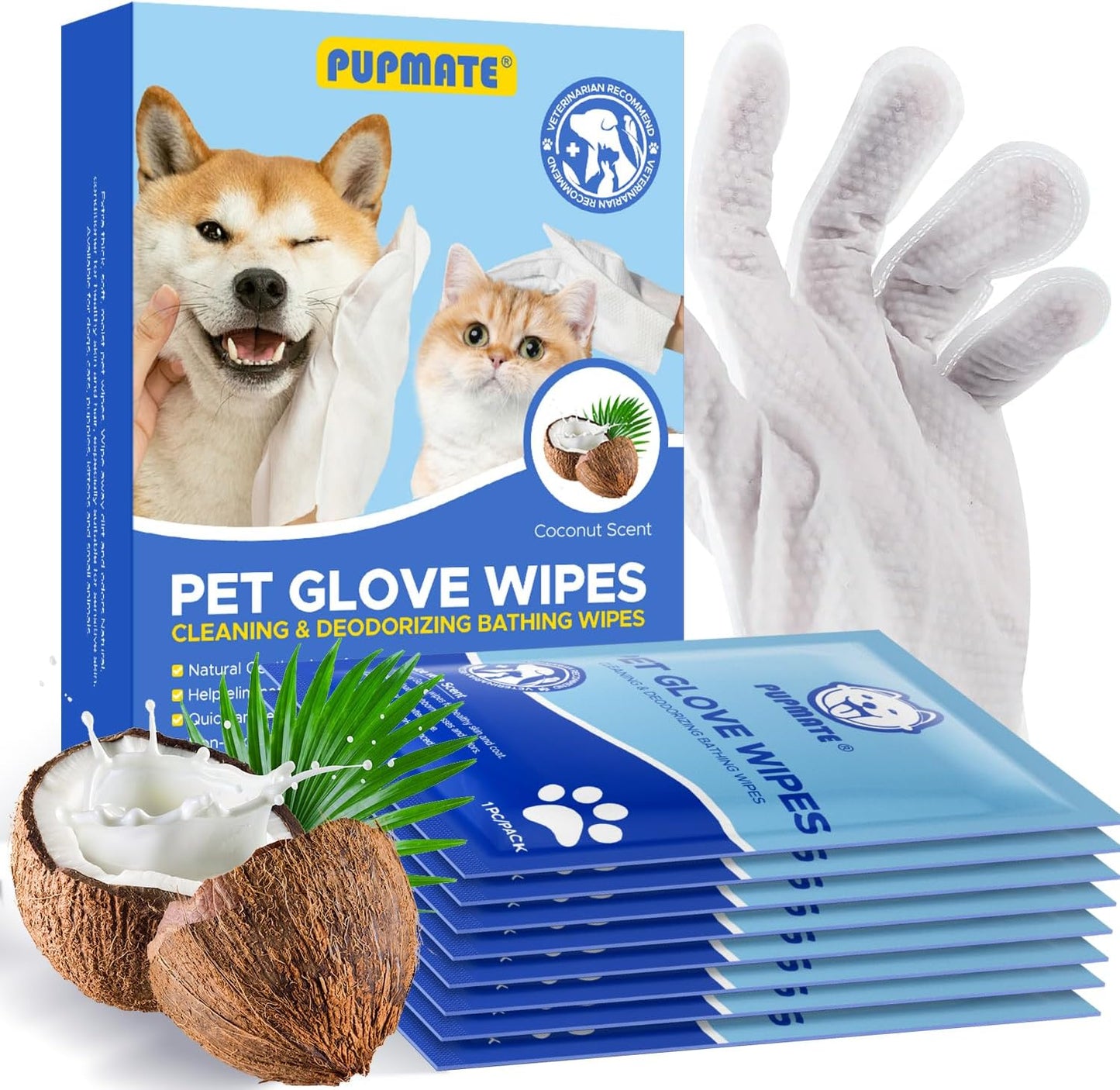 Pet Cleaning Glove Wipes for Dogs & Cats, Hypoallergenic Deodorizing Disposable Bathing Wipes,No-Rinse Grooming Wipes, Extra Thick,Perfect for Pet Dry Cleaning,Daily Care and Travel,24 pcs