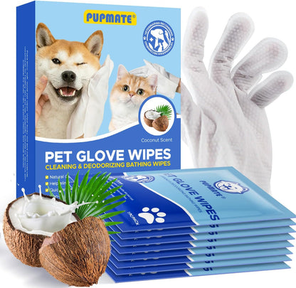 Pet Cleaning Glove Wipes for Dogs & Cats, Hypoallergenic Deodorizing Disposable Bathing Wipes,No-Rinse Grooming Wipes, Extra Thick,Perfect for Pet Dry Cleaning,Daily Care and Travel,24 pcs