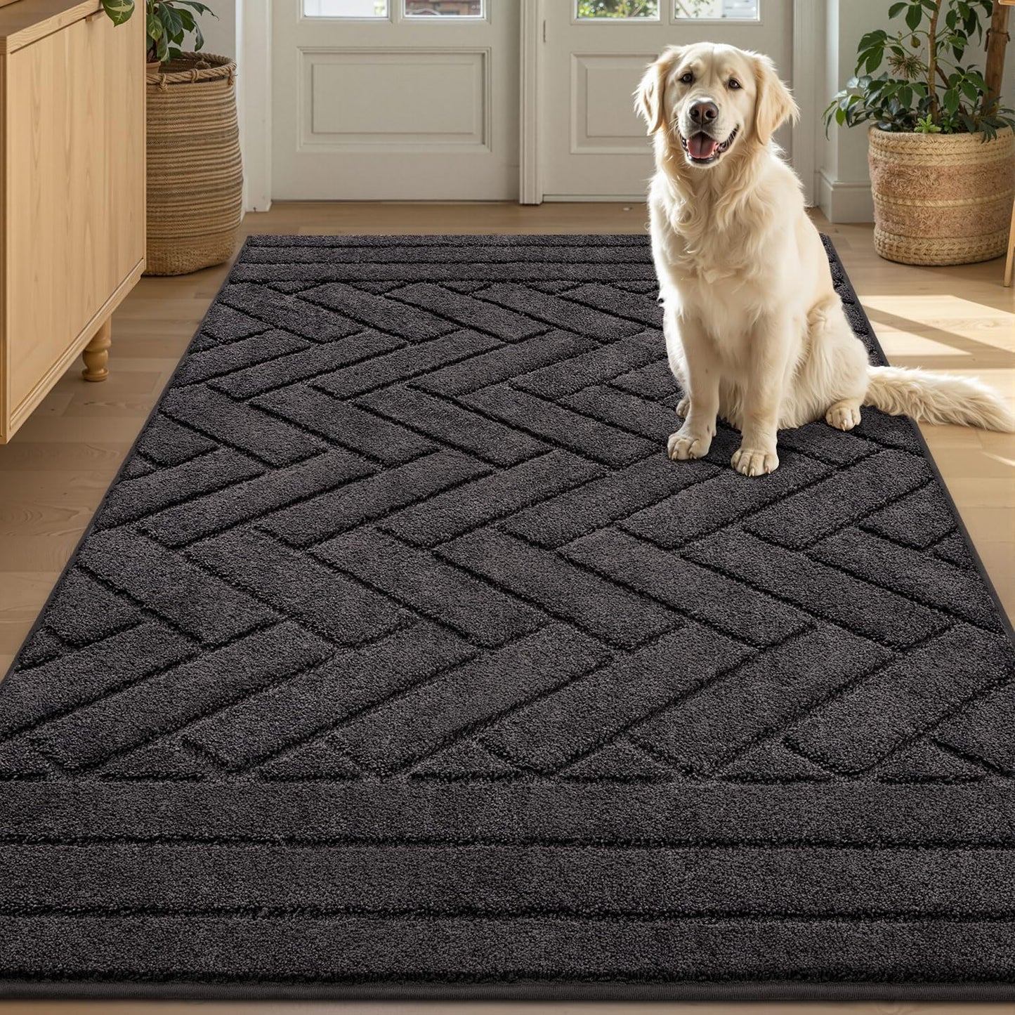 Tindbea Dog Mat for Mud Paws,Absorbs Moisture Dirt Non-Slip Washable Mud Mat for Dogs,Soft Rubber Backing Front Inside Pet Rug for Entryway, Dog Paws, Patio(20"x48",Charcoal)