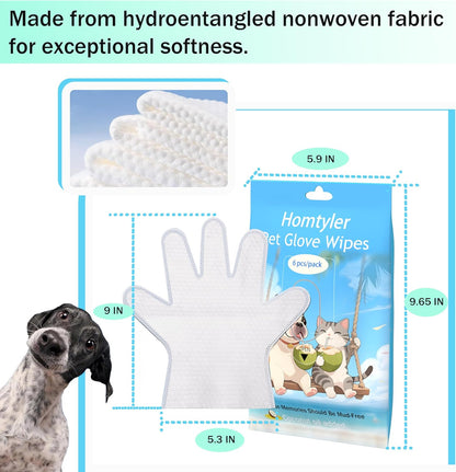 Homtyler Dog Wipes & Cleaning Gloves 2-in-1 for Dogs and Cats, Extra-Thick Pet Wipes with Coconut Oil for Lick-Safe Paws, Eyes, Ears & Body, Rinse-Free Waterless Bath for Deodorizing&Cleansing, 18 PCS