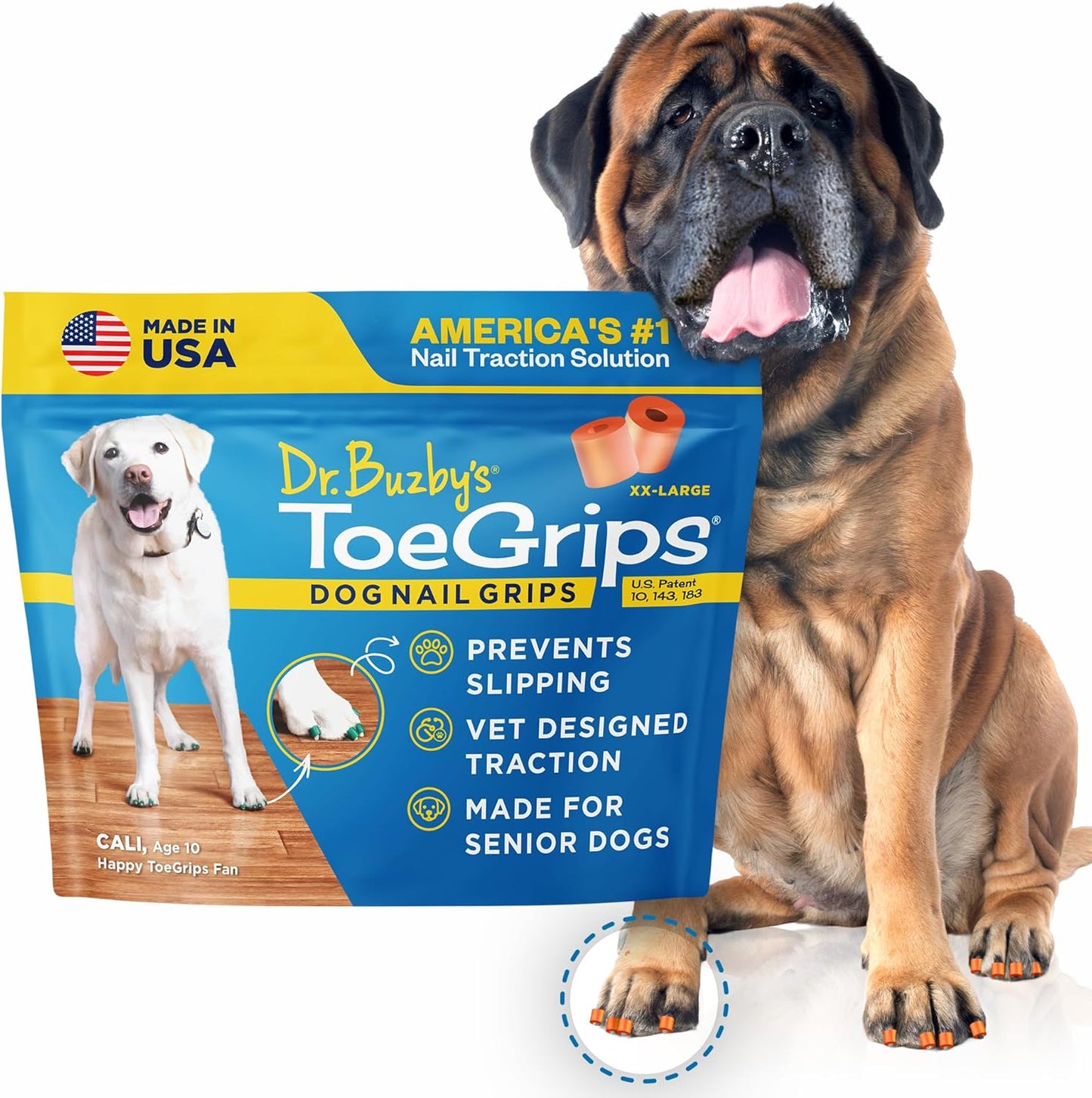 Dr Buzby's Large ToeGrips for Dogs - Instant Traction on Wood/Hardwood Floors - Anti Slip Relief - Grippers for Senior Dogs - Stop Sliding Instantly - Rubber Nails for Paws - 1 Pack (20 Grips)