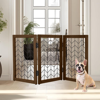 Freestanding Dog Gate - 3-Panel Foldable Indoor Pet Fence - 55x24-Inch Sturdy Metal and Wood Dog Gate - Pet Barrier for Stairs, Hallways, Doorways, or Small Openings by PETMAKER (White)