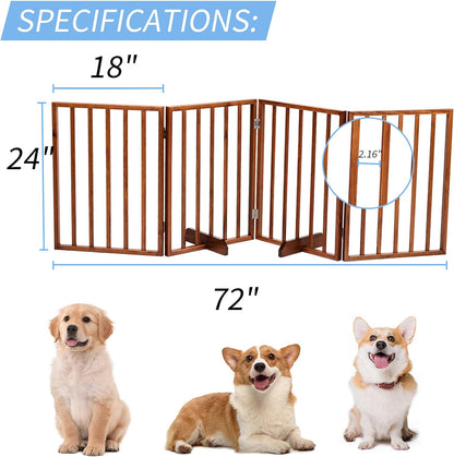 72" Wooden Foldable Dog Gate, Extra Wide Freestanding Pet Gate, No Drilling Required No Assembly, Sturdy & Stable Dog Gate Indoor for Doorways, Easy to Fold and Store, Ideal for Home Use, 4 Panels