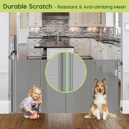 Reinforced 80 Inch Retractable Baby Gate Extra Wide Baby Gate for Wide Openings, Indoor/Outdoor Retractable Dog Gate for Doorway, Mesh Dog Gate Indoor Prevent Babies/Pets from Crawling Under, Black