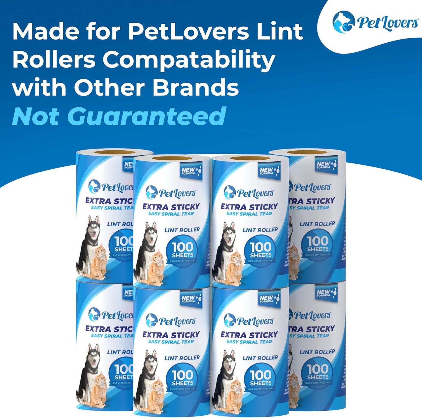 PetLovers Extra Sticky Lint Roller Mega Value Set 600 Sheets for Pet Hair Removal, Dog and Cat Lint Remover 6 Pack