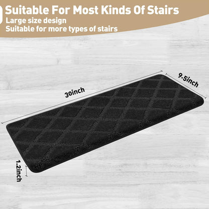 PURE ERA Bullnose Carpet Stair Treads Set Tape Free Non-Slip Indoor Stair Protectors Pet Friendly Rugs Covers Soft Skid Resistant Washable Reusable 9.5" x 30"(14 Pieces,Cream Gray)