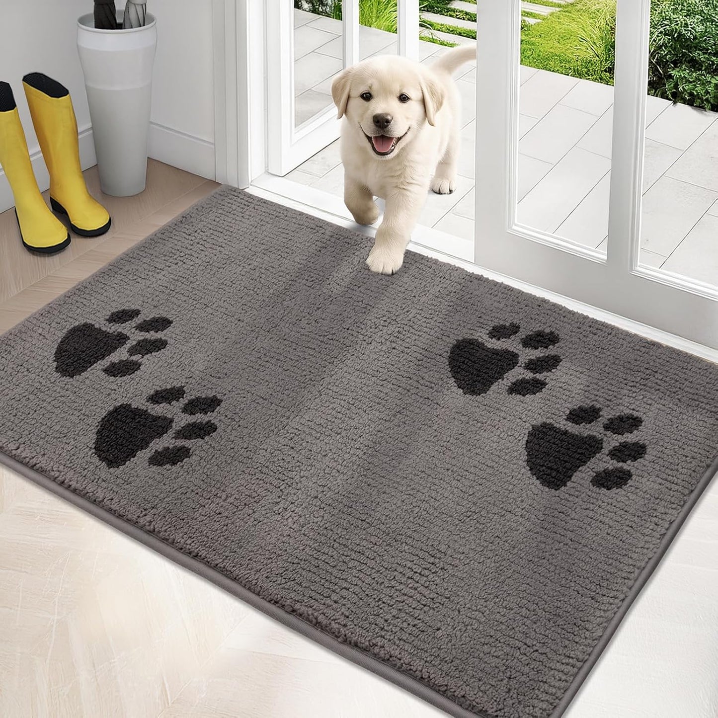 PURRUGS Dirt Trapping Door Mat 20" x 31.5", Non-Skid/Slip Machine Washable Microfiber Entrance Rug, Shoes Scraper, Dog Doormat, Super Absorbent Floor Mat for Muddy Wet Shoes and Paws, Grey