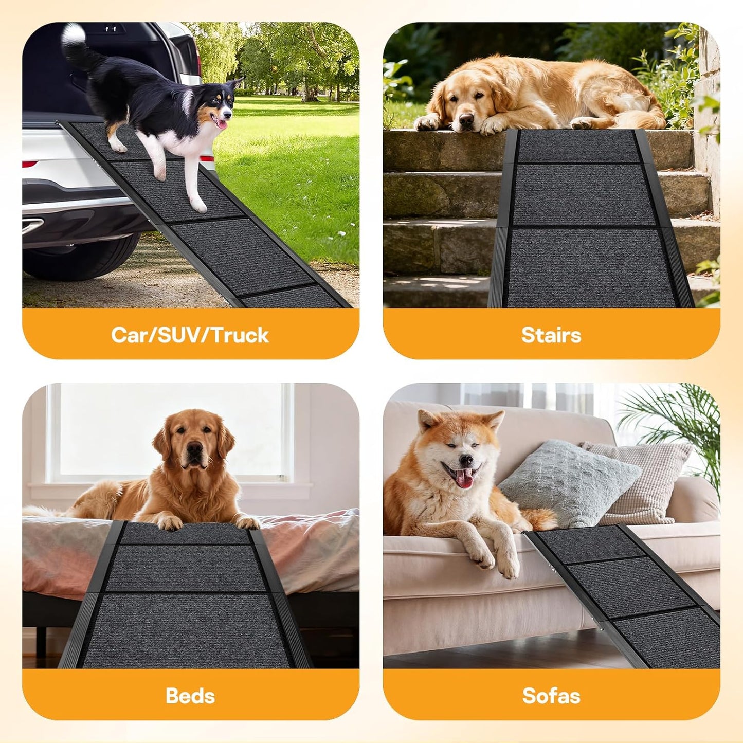 67''x 17'' Dog Ramp, Dog Ramp for Car, Folding Car Ramps for Pets, Dog Stairs Up to 250LBS, Pet Ramp with Non-Slip Rug Surface, Extra Long Dog Steps for Car, SUV, Truck