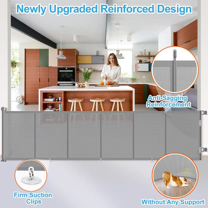Upgrade 120 inch Retractable Baby Gates, EZIGO Extra Wide Baby Gate for Large Opening Extra Long Mesh Gate for Kids or Pet Dog Gate Child Safety Gate for Stairs Hallways Doorway Indoor Outdoor, Gray