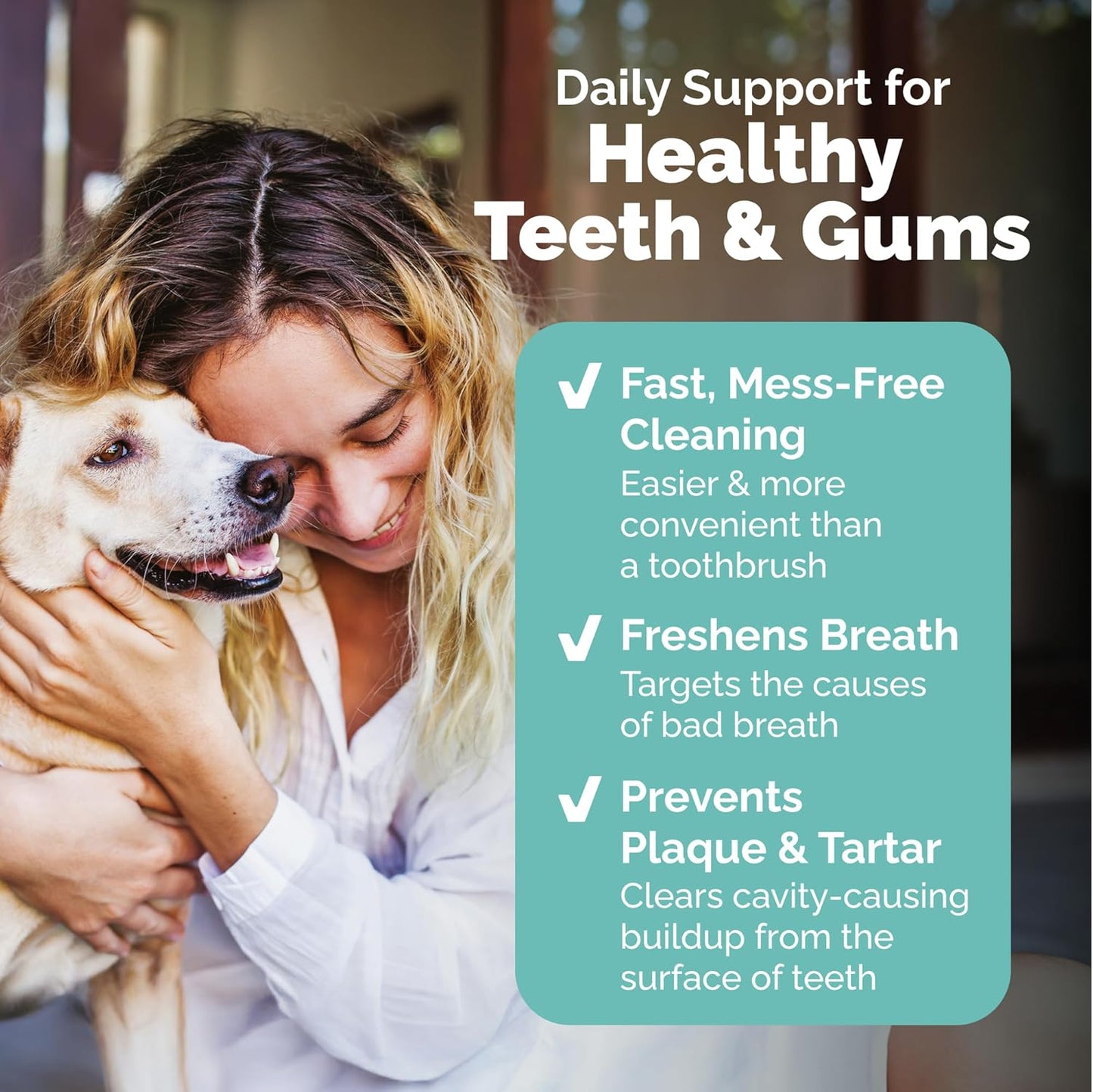 Vetnique Dentabliss Cat & Dog Teeth Cleaning Dental Wipes, Dog Toothbrush Alternative Finger Mitt Pet Wipes, Tartar & Breath Freshener, Vet Formulated Pet Dental Care, 50ct (Peppermint Flavored)
