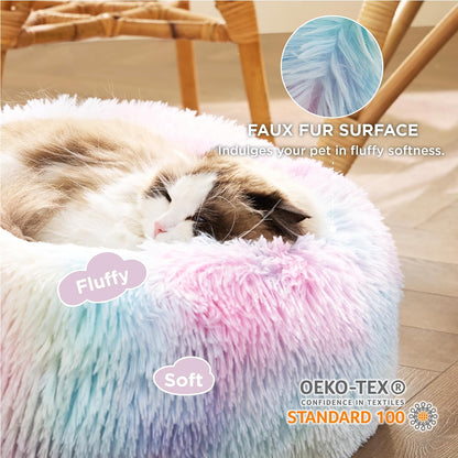 Bedsure Calming Dog Bed Medium Size Dog - Donut Washable Medium Pet Bed, 30 inches Anti-Slip Round Fluffy Plush Faux Fur Cat Bed, Fits up to 45 lbs Pets, Camel