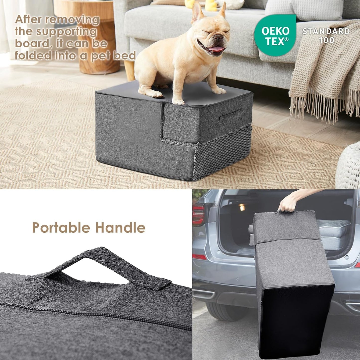 EHEYCIGA Dog Stairs for High Bed 22.5" H, 5-Step Dog Steps for Bed, Pet Steps for Small Dogs and Cats, Non-Slip Balanced Pet Ramp Indoor, Grey