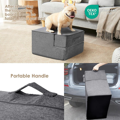 EHEYCIGA Dog Stairs for High Bed 22.5" H, 5-Step Dog Steps for Bed, Pet Steps for Small Dogs and Cats, Non-Slip Balanced Pet Ramp Indoor, Grey