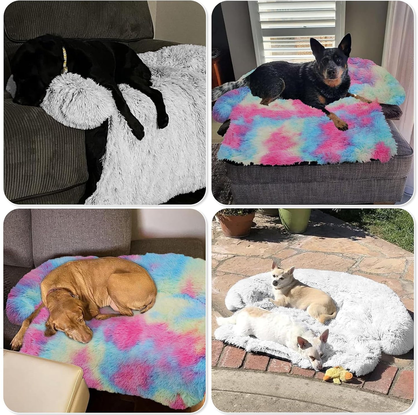Calming Dog Bed Fluffy Plush Dog Mat for Furniture Protector with Removable Washable Cover for Large Medium Small Dogs and Cats (Large, Light Grey)