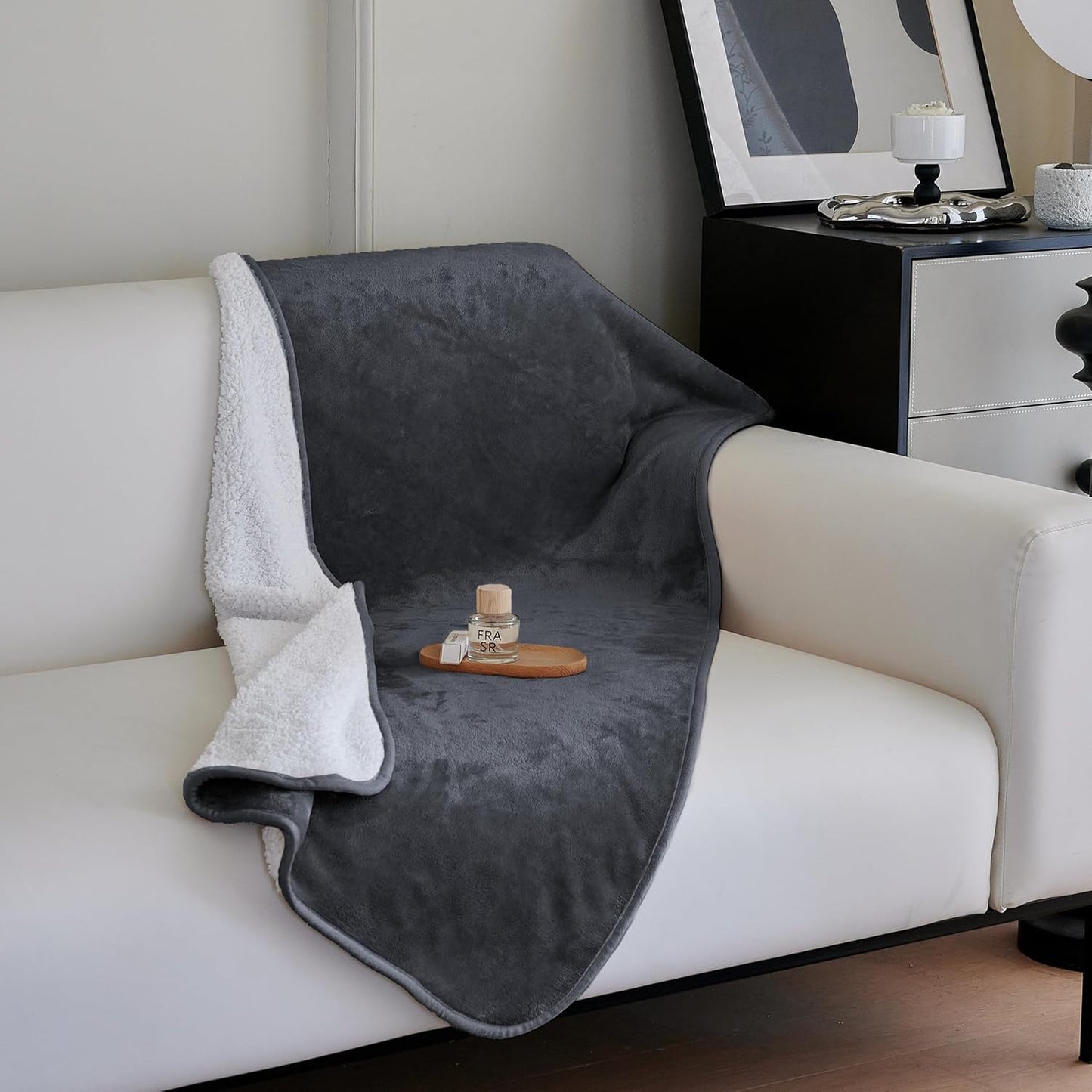 gogobunny Waterproof Blanket for Bed Couch Sofa, Liquid Pee and Fur Proof Pet Blanket for Dog Puppy Cat, Reversible Sherpa Fleece Throw Blanket Furniture Cover Protector (Grey, 50x60 inches)