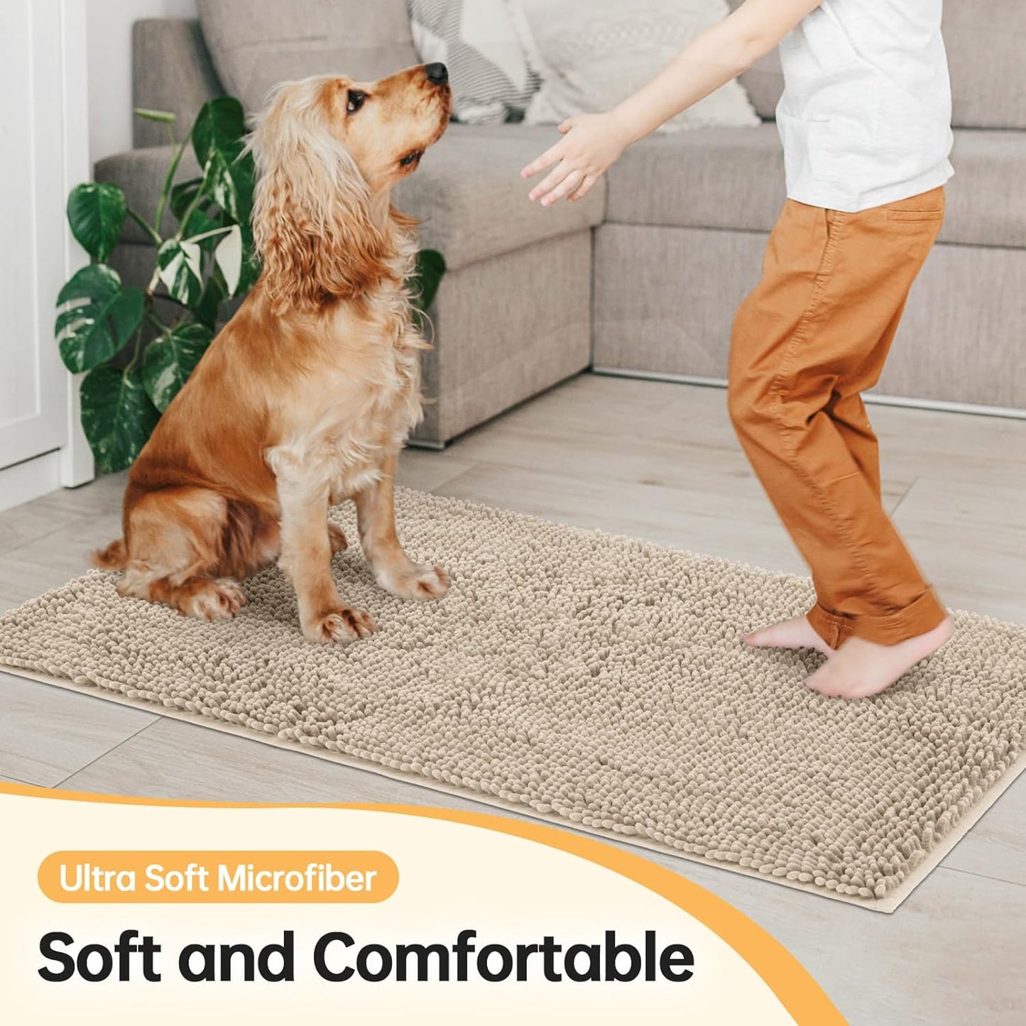 Absorbent Dog Door Mat for Muddy Paws, 60" x 24" Chenille Indoor Mats for Entryway, Trap Dirt Front Door Mat Indoor Entrance Washable Non Slip Soft