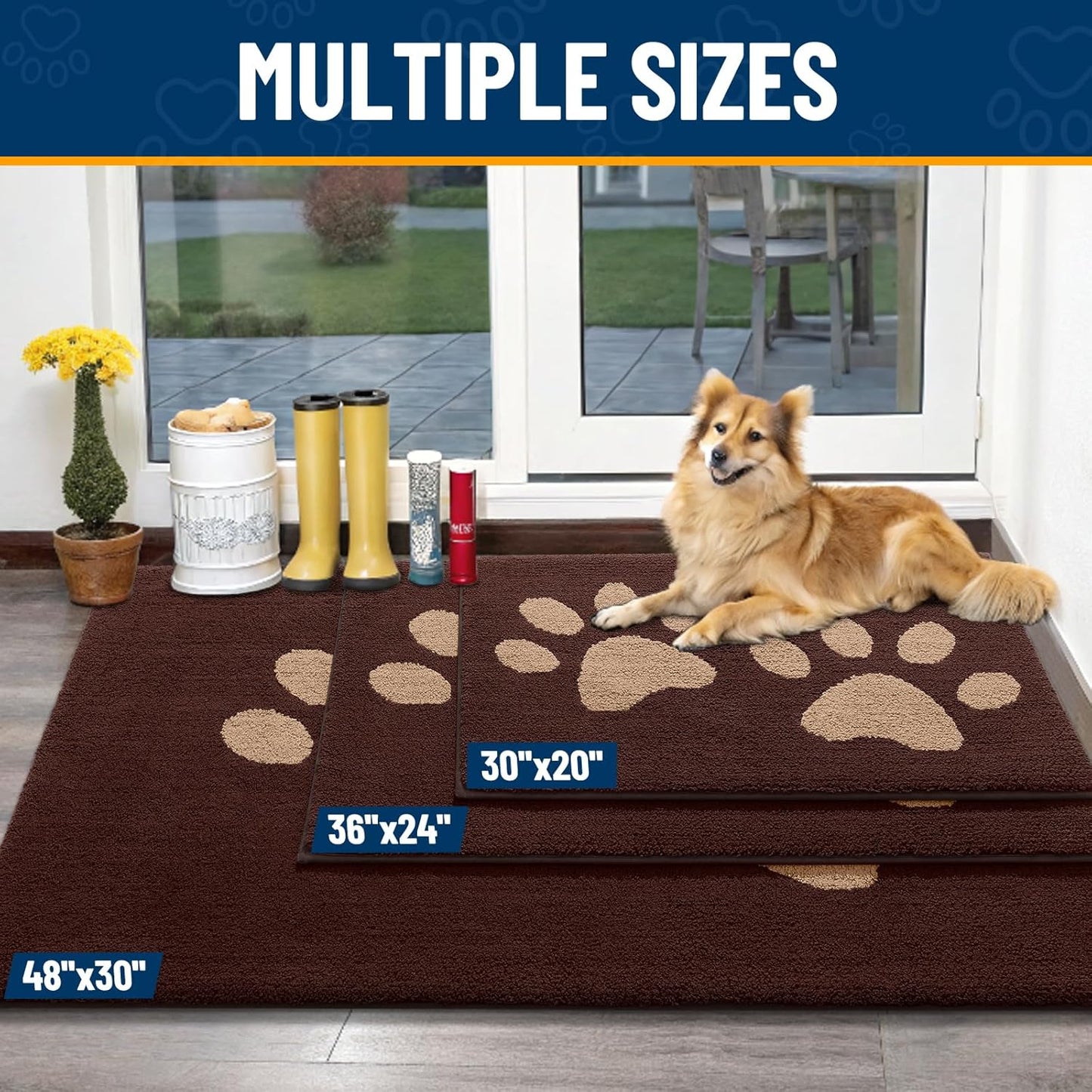 Smiry Dog Door Mat for Muddy Paws, Absorbs Moisture and Dirt, Low-Profile Entryway Mat with Non-Slip Backing, Entry Indoor Outdoor Doormat for Inside Floor (30x20 Inches, Grey, Striped)