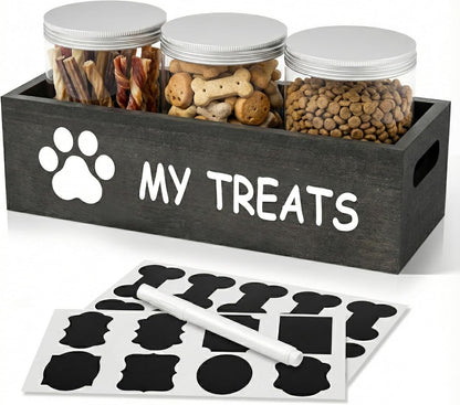 qeerable Dog Treat Container Airtight Storage Jars Set of 3 - Clear Plastic Pet Treat Canister with Lids - Dog Food Container for Countertop Organization (grey)