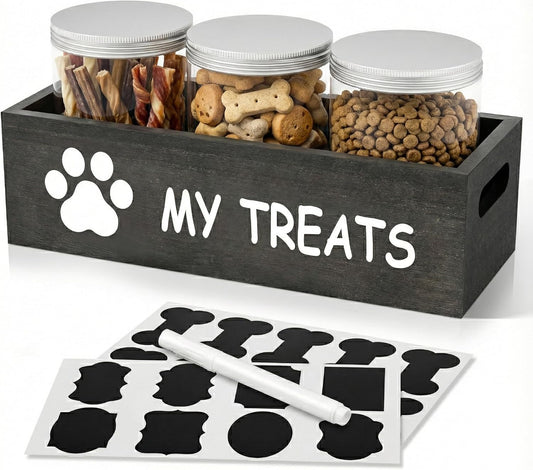 qeerable Dog Treat Container Airtight Storage Jars Set of 3 - Clear Plastic Pet Treat Canister with Lids - Dog Food Container for Countertop Organization (grey)