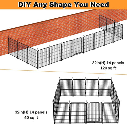 Getlay 36 in(H) Garden Fence, Wide Gate Low Threshold, 10 Panels Total 22.1 Ft(L) Heavy Duty Iron Animal Barrier Fence for Yard,Suitable for Indoor Or Outdoor Dog Fencing,Garden Border Fence