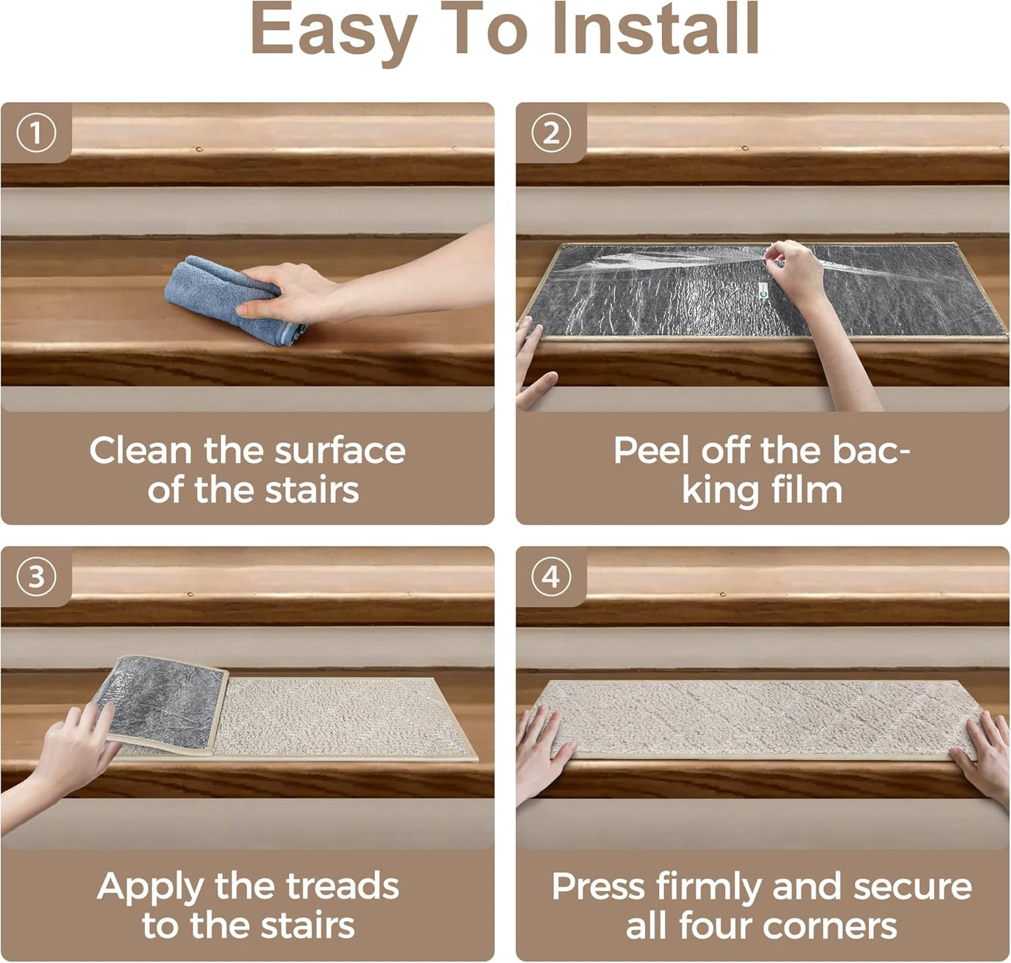 sarben Non Slip Stair Treads for Wooden Steps 15PCS - 8"x30" Indoor Safety Carpet, Edging Mats with TPE Adhesive Backing, Pet and Elderly Friendly Stair Rugs (Taupe) - Colors B