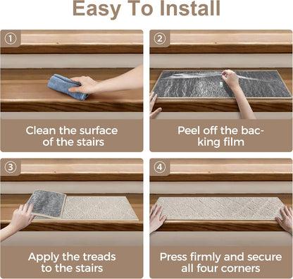 sarben Non Slip Stair Treads for Wooden Steps 15PCS - 8"x30" Indoor Safety Carpet, Edging Mats with TPE Adhesive Backing, Pet and Elderly Friendly Stair Rugs (Taupe) - Colors B