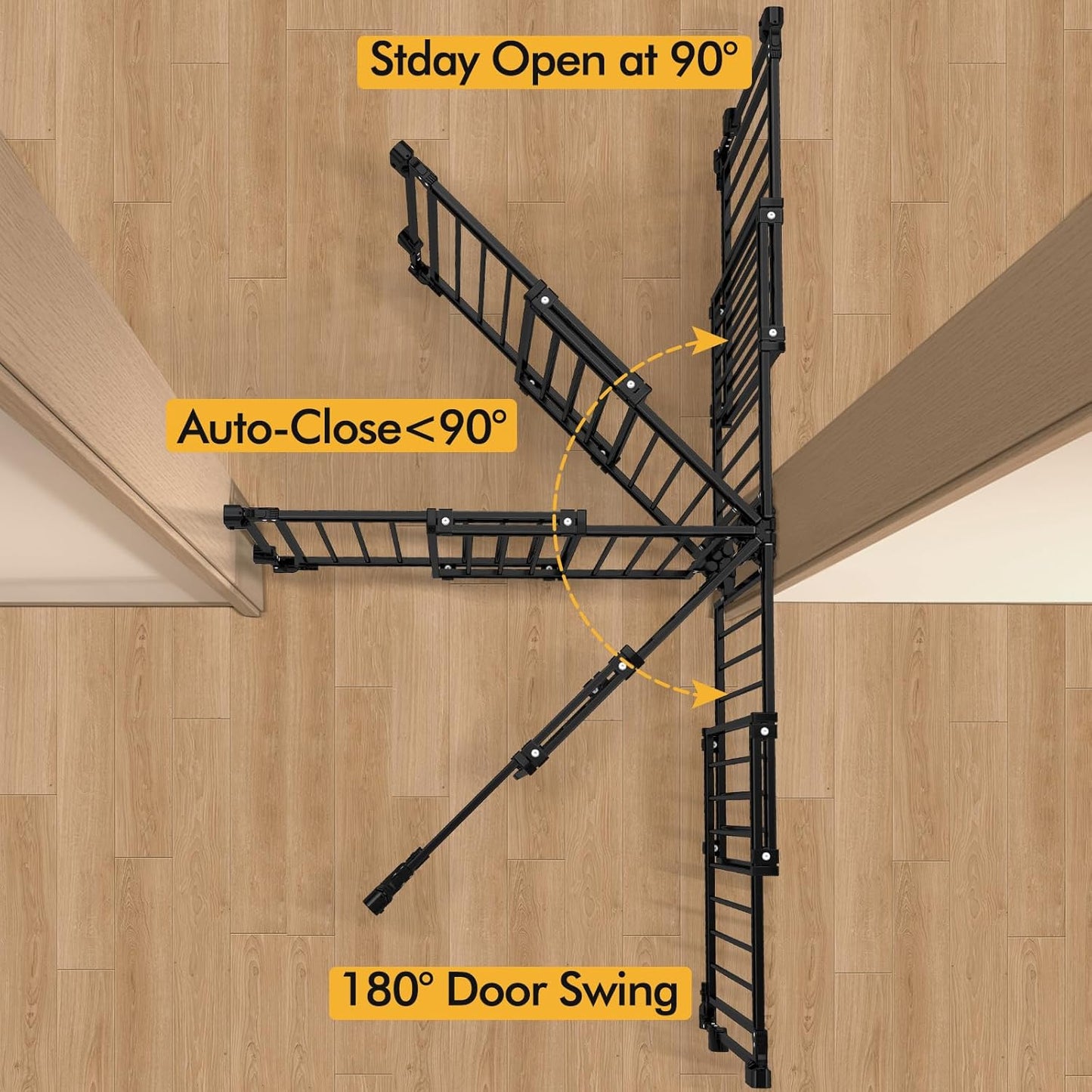 Baby Gate for Stairs & Doorways - Fits Openings 26 to 43 Inches Wide (Must Drill to Install) | 29" Extra Tall with No Bottom Bar | One-Handed Auto-Close Walk-Thru Gate for Kids & Pets, Black