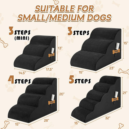 Romrol Dog Stairs Ramp for High Beds Couches, High Density Foam Pet Steps with Durable Non-Slip Waterproof Fabric Cover, Dog Stairs for Small Dogs or Cats or Pets, 5-Step, 22 Inch, Grey